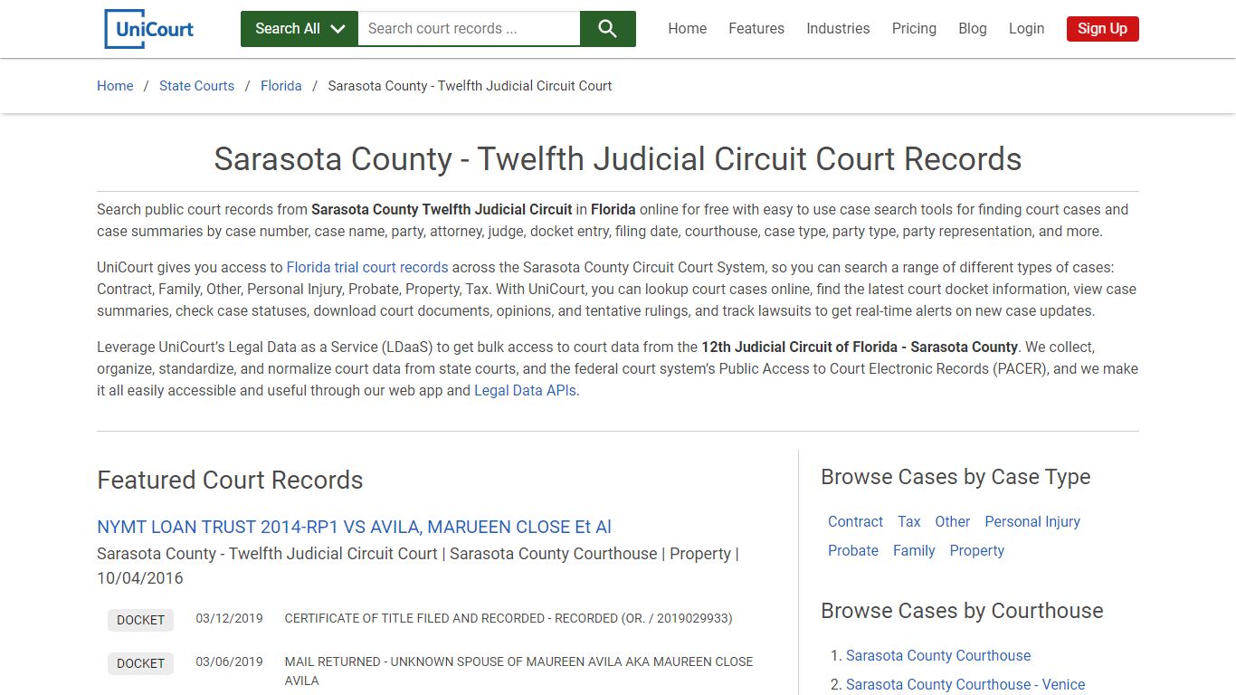 Sarasota County - Twelfth Judicial Circuit Court Records | Florida ...